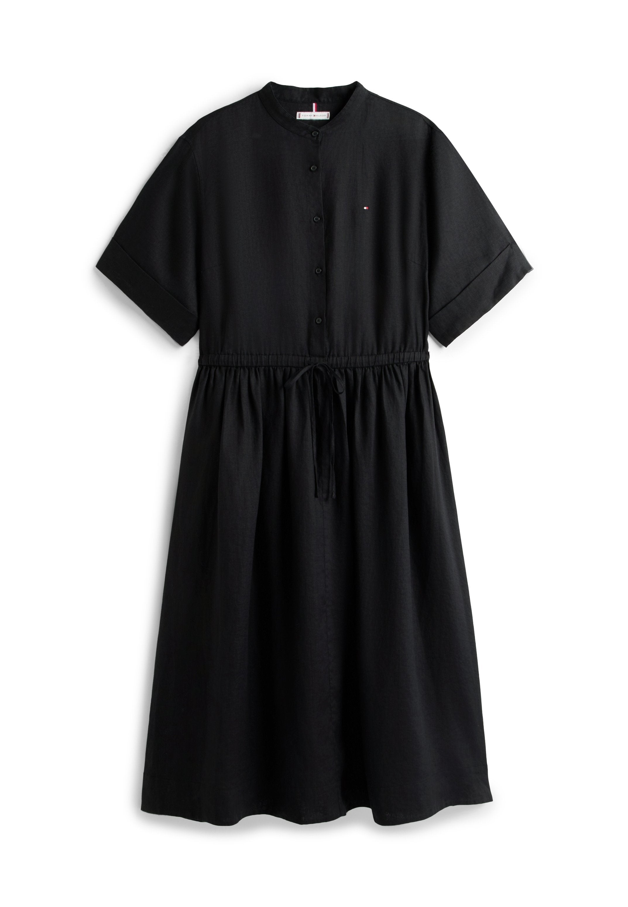 CURVE PRINT PURE LINEN MIDI SHIRT DRESS Media 1