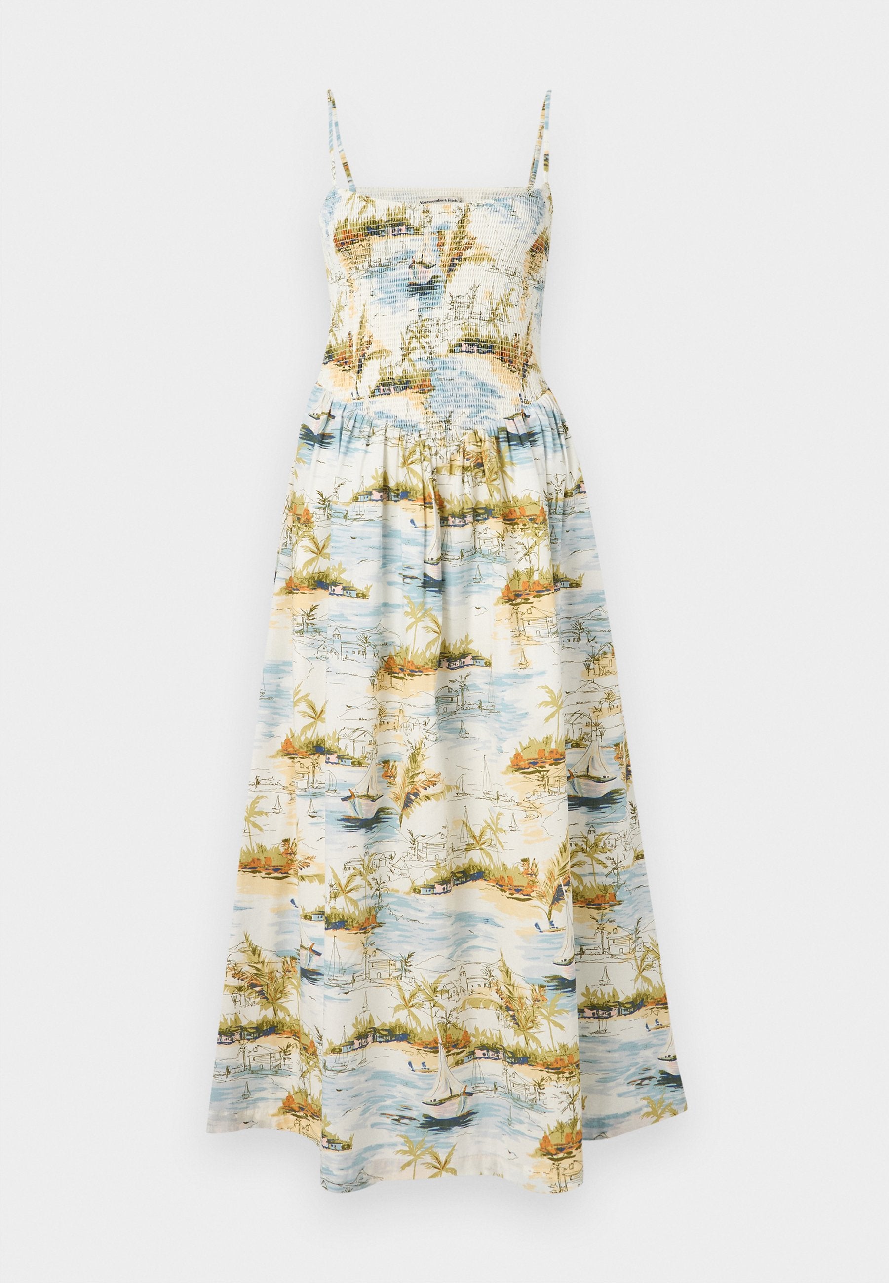 Abercrombie & Fitch SMOCKED DIP WAIST MIDI DRESS