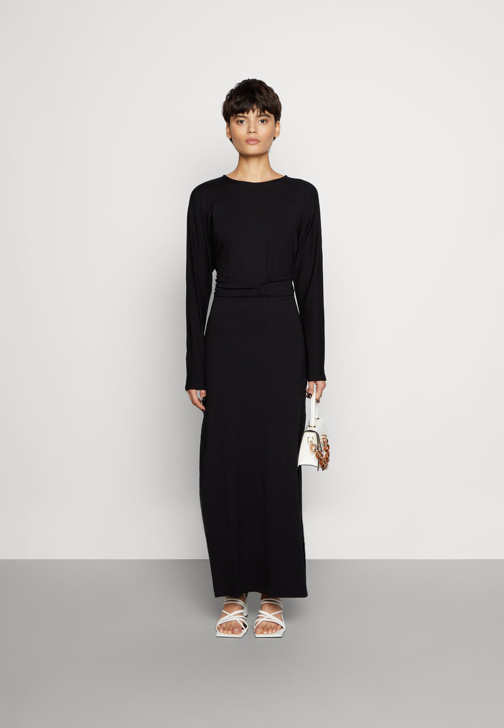 NU-IN DRAPED LONG DRESS WITH HIGH SIDE SLIT