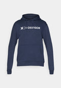 Dunkelblauer Hoodie aus einem Baumwollmix. Verfügt über eine Kängurutasche, eine Zugkordelkapuze und ein weißes "HOSSEGOR"-Logo auf der Vorderseite.