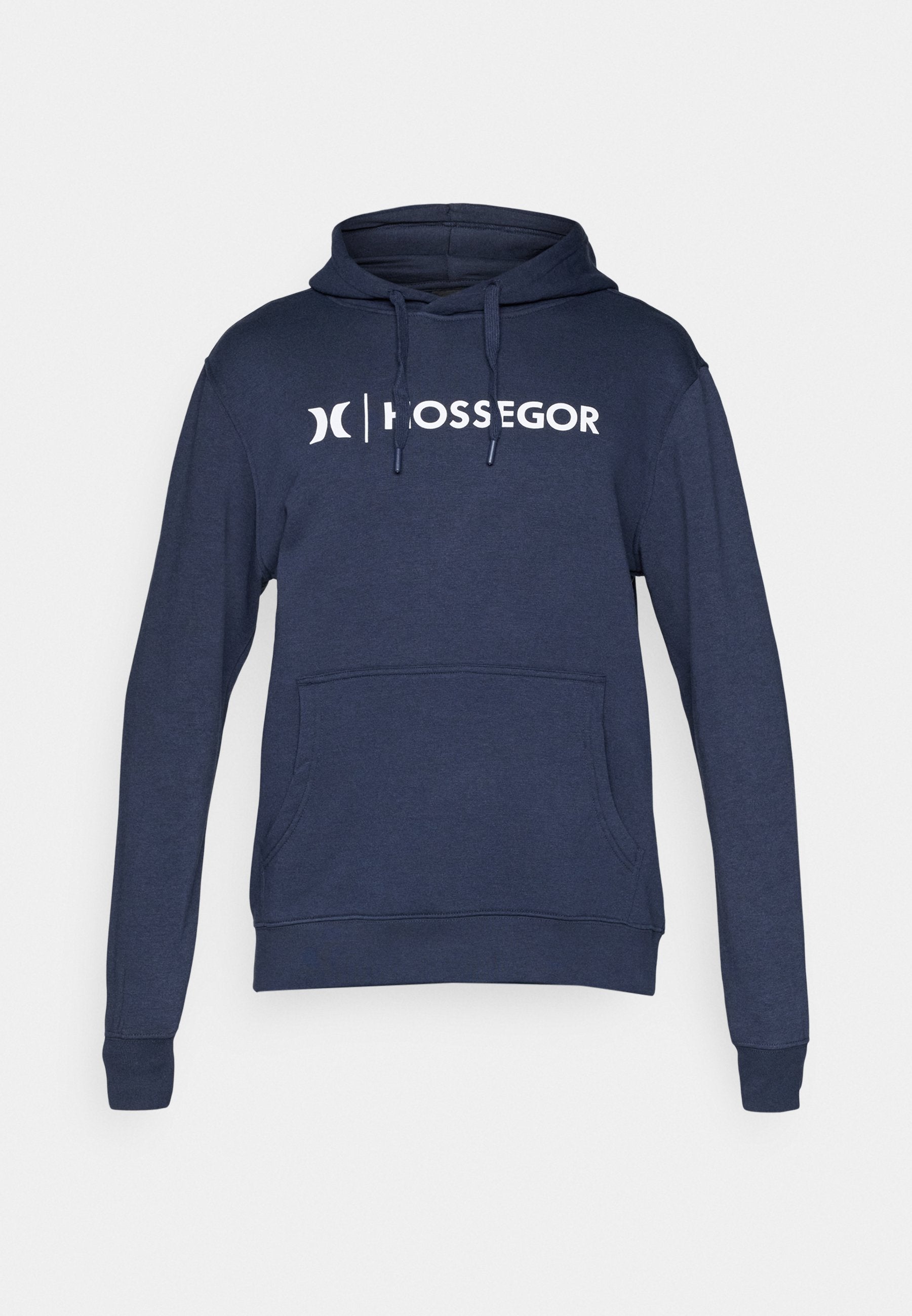 Dunkelblauer Hoodie aus einem Baumwollmix. Verfügt über eine Kängurutasche, eine Zugkordelkapuze und ein weißes "HOSSEGOR"-Logo auf der Vorderseite.