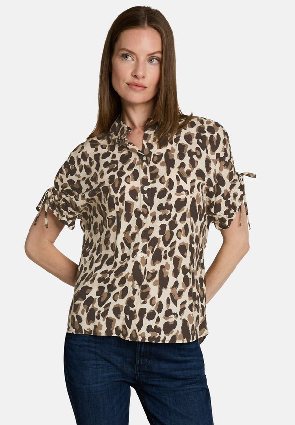 TOM TAILOR BLOUSE PRINTED SHORTSLEEVES - Button-down blouse - brown beige leo print