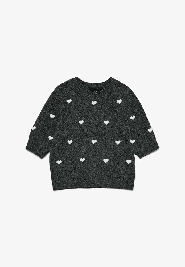 Vero Moda VERO MODA STRICKPULLOVER VMDOFFY PULLOVER - Print T-shirt - dark grey melange
