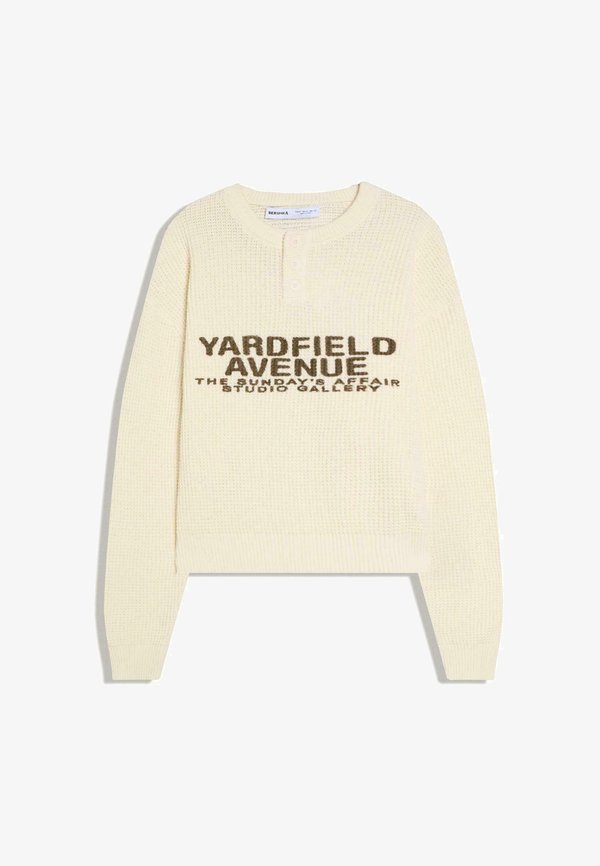 Bershka PRINTED HENLEY - Jumper - beige