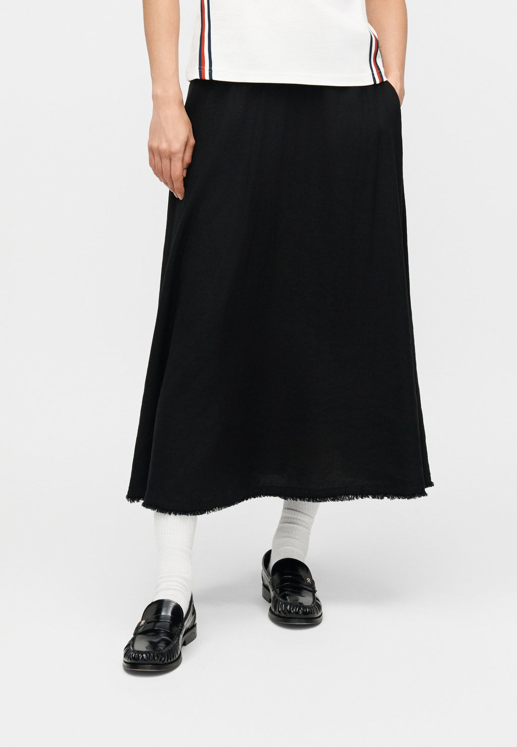 PLEATED LINEN BLEND MIDI A-LINE SKIRT Media 3