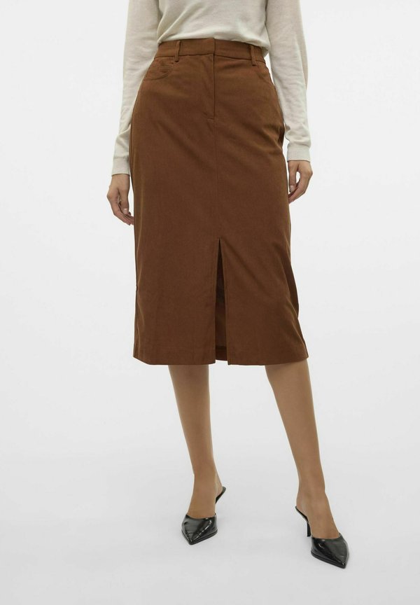 Vero Moda VMVILJA Corduroy High waist Midi - A-line skirt - tobacco brown