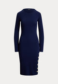 Lauren Ralph Lauren BUTTON-TRIM RIBBED COTTON-BLEND DRESS