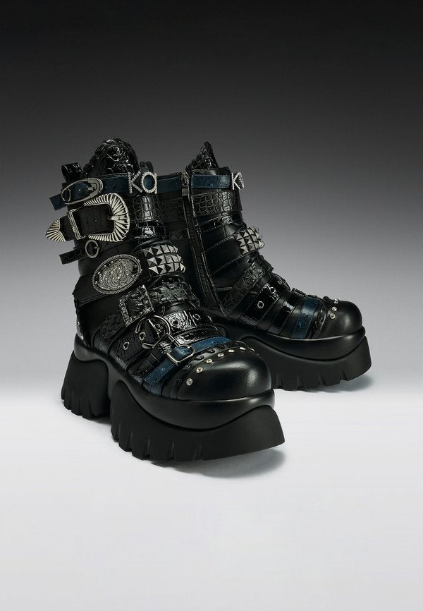 Koi Footwear ENCHAINED BELT MONSTER BOOTS - BLACK