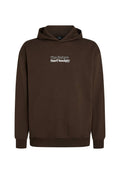 Brauner Kapuzenpullover aus Baumwollstoff mit einem Frontlogo, das "The Future Surf Society" in Weiß zeigt. Einfaches, entspanntes Design.