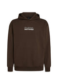 Brauner Kapuzenpullover aus Baumwollstoff mit einem Frontlogo, das "The Future Surf Society" in Weiß zeigt. Einfaches, entspanntes Design.