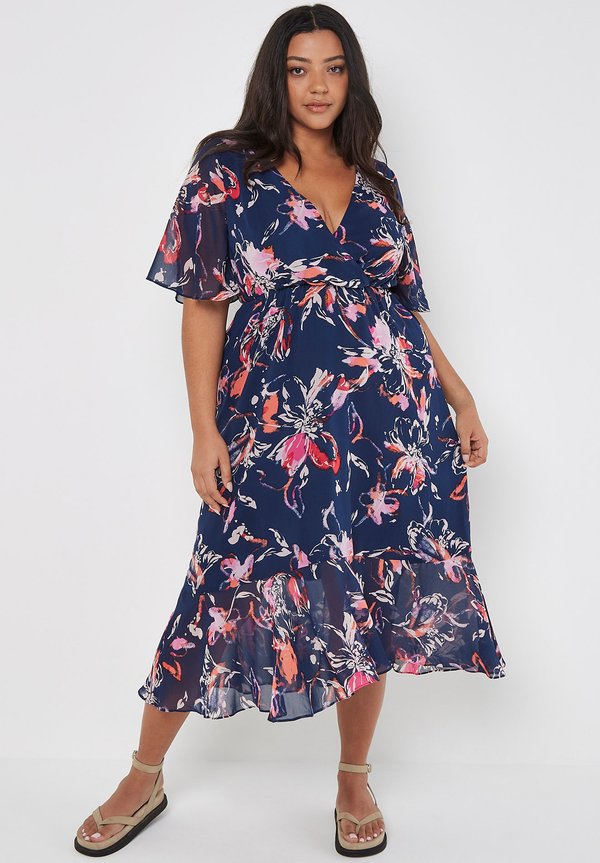 Apricot CURVE ABSTRACT FLORAL WRAP MIDI
