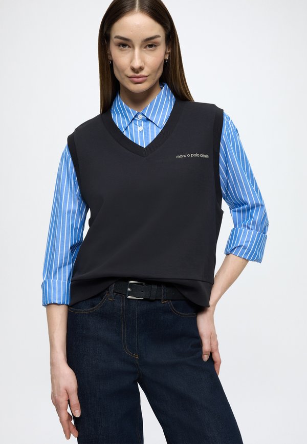 Marc O'Polo DENIM SWEAT PULLUNDER, V-NECK, CHEST ARTWORK