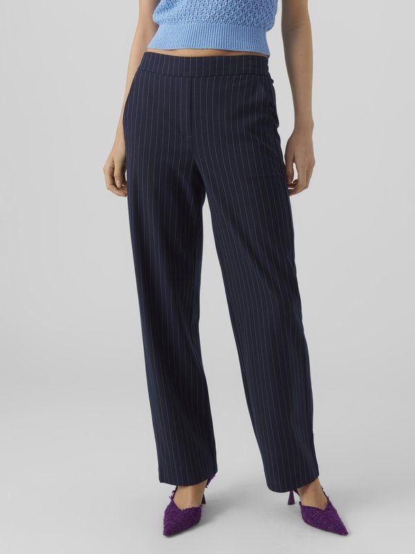 Vero Moda VMLISCOOKIE WIDE PINSTRIPE PANT - Trousers - navy blazer/birch