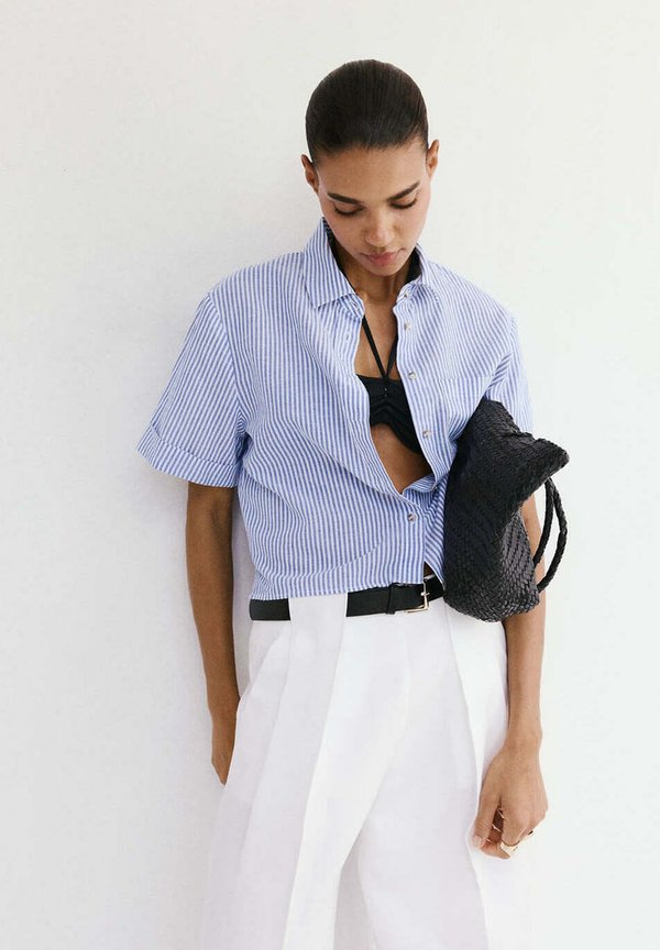 Mango ADULT - Button-down blouse - light blue white