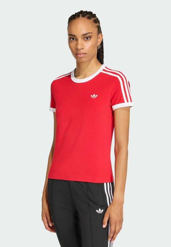 adidas Originals 3-STRIPES SLIM T-SHIRT - Print T-shirt - better scarlet/white