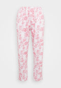 Rosa und weiße Batik-Sweatpants mit elastischem Bund und seitlicher Tasche, aus einem weichen, baumwollähnlichen Material in lockerer Passform.