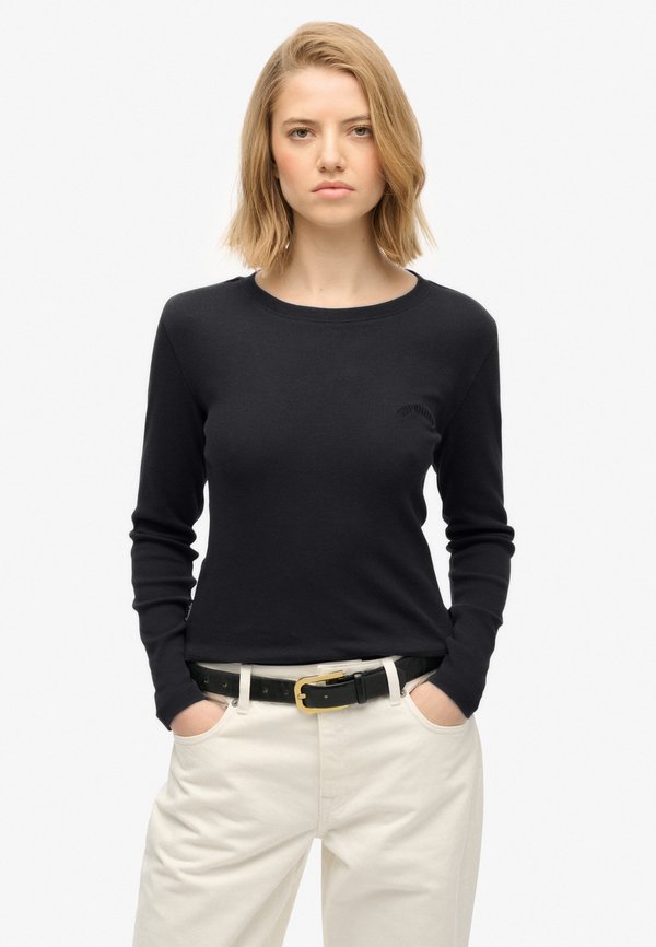 Superdry & Co ATHLETIC ESSENTIALS LOGO GARMENT DYED  - Long sleeved top - bison black