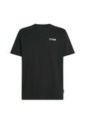 Schwarzes Baumwoll-T-Shirt mit kurzen Ärmeln, Rundhalsausschnitt und weißem O'Neill-Logo auf der Brust. Minimalistisches Design, weiche Textur.