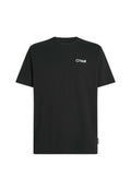 Schwarzes Baumwoll-T-Shirt mit kurzen Ärmeln, Rundhalsausschnitt und weißem O'Neill-Logo auf der Brust. Minimalistisches Design, weiche Textur.