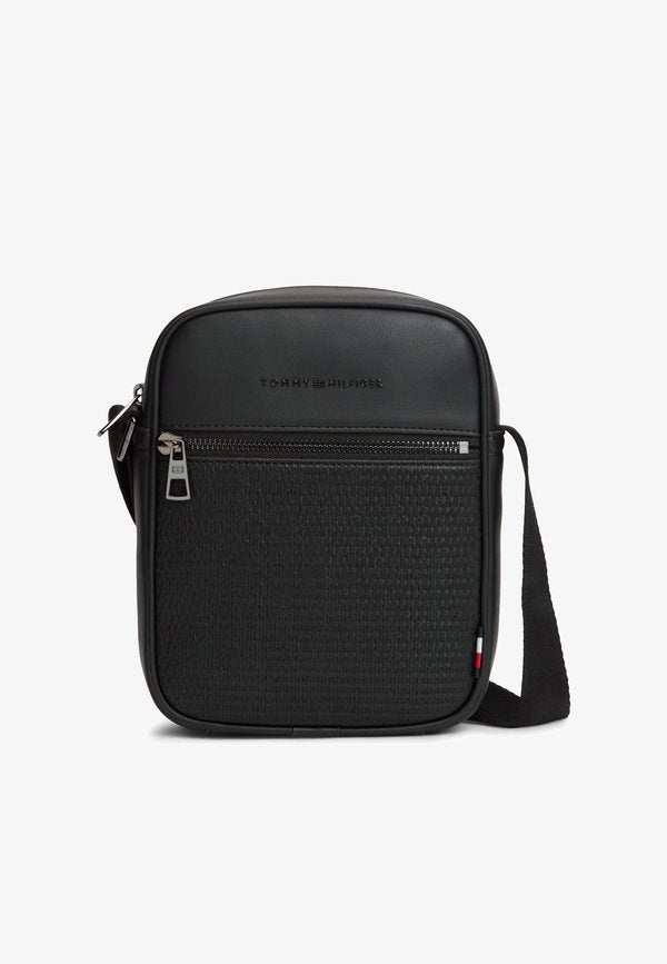 Tommy Hilfiger WOVEN PANEL CROSSBODY REPORTER BAG - Cross body bag - black