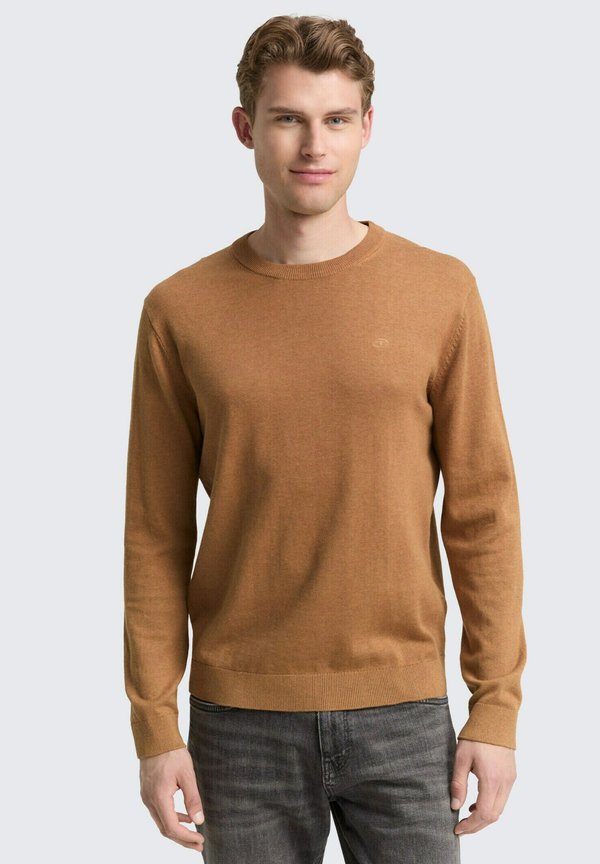 TOM TAILOR BASIC CREWNECK - Jumper - mid brown melange
