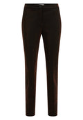 Schwarz hochtaillierte, figurbetonte Hose mit glitzernden bronzefarbenen Sprenkeln, mit einem vorderen Knopfverschluss und schlanken, zulaufenden Beinen.