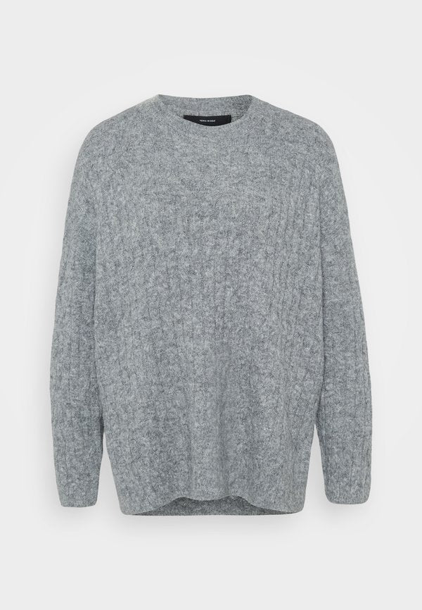 Vero Moda Petite VMELYA O NECK LONG - Jumper - medium grey melange
