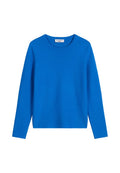 Blauer Pullover mit langen Ärmeln und rundem Ausschnitt. Hergestellt aus einem weichen, strukturierten Stoff. Verfügt über einen geraden Saum und dezente Nähdetails.