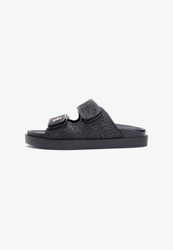 Tommy Hilfiger RAFFIA TH MONOGRAM DOUBLE STRAP SANDALS - Sandals - black