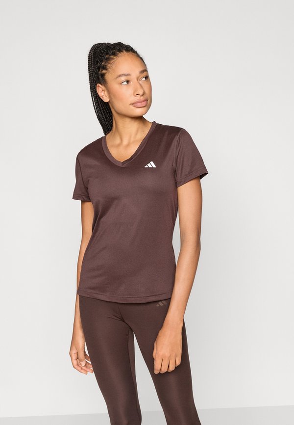 adidas Performance WORKOUT ESSENTIALS V NECK - Sports T-shirt - aurora coffee