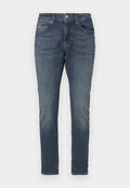 Denim-Jeans in einem dunkelblauen Farbton, gerader Schnitt mit leicht ausgebleichtem Stoff, ausgestattet mit Vordertaschen und einem klassischen Bund.