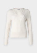 CABLE KNIT V NECK JUMPER Media 1