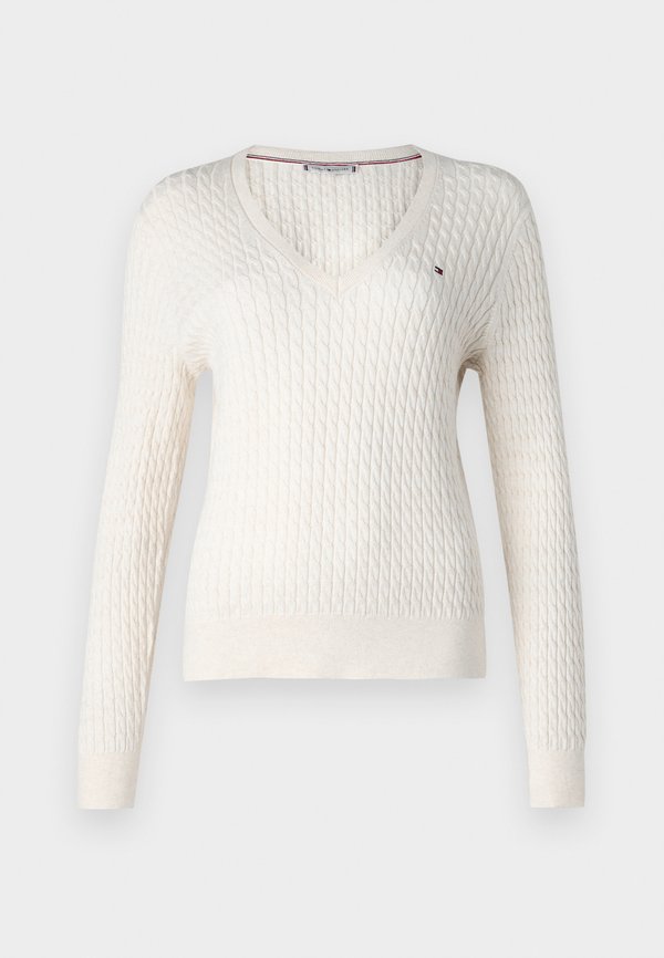 Tommy Hilfiger CABLE KNIT V NECK JUMPER - Jumper - ivory petal