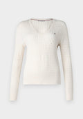 Tommy Hilfiger CABLE KNIT V NECK JUMPER - Jumper - ivory petal