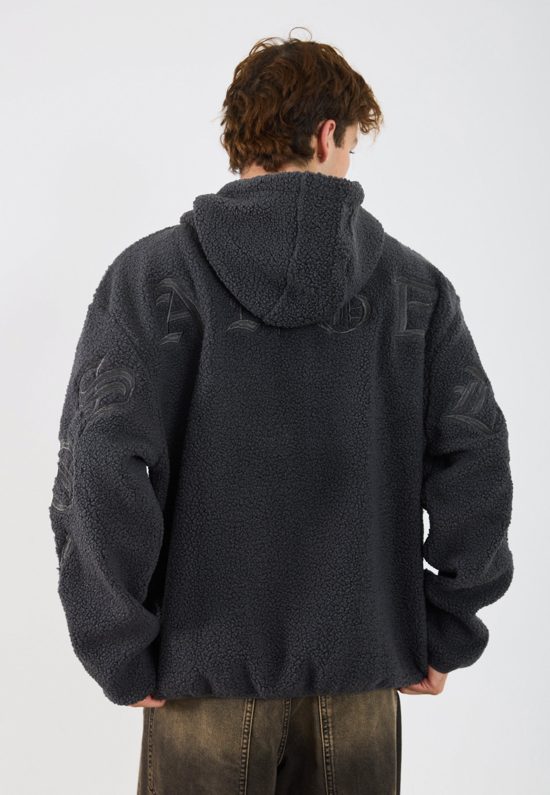 YOURTURN UNISEX TEDDY RELAXED FIT EMBROIDERED HOODIE
