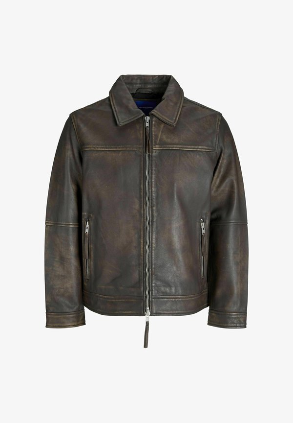 Jack & Jones Leather Leather - Leather jacket - chocolate brown