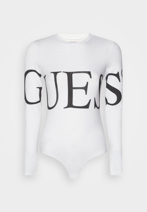 Guess LOGO BODY - Long sleeved top - white/ with black text