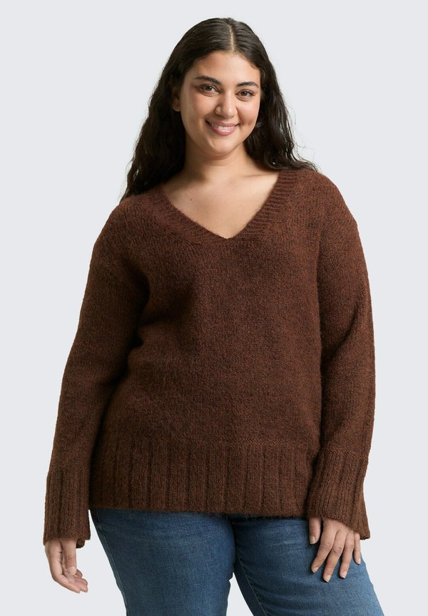 TOM TAILOR Jumper - dark pecan brown melange