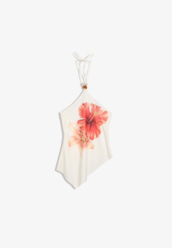 Bershka PRINTED HALTER NECK - TOP - Top - white