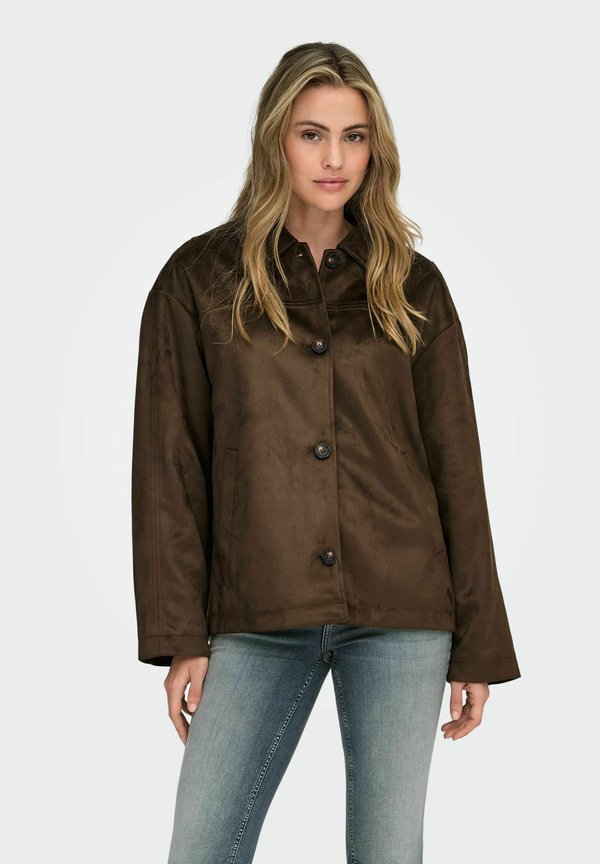 ONLY Suede ONLCAROLINA synthetic Suede - Faux leather jacket - chocolate martini