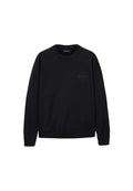 Schwarzer Sweatshirt aus Baumwolle, mit Rundhalsausschnitt, langen Ärmeln und einem dezenten Logo auf der Vorderseite. Gerippte Bündchen und Saum.