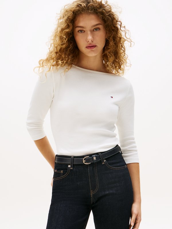Tommy Hilfiger SLIM FIT - Long sleeved top - ecru