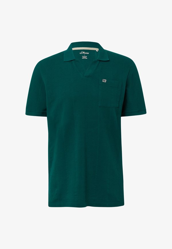 s.Oliver MIT STRUKTUR-STREIFEN UND OFFENEM KRAGEN - Polo shirt - tannengrün