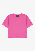 Rosa T-Shirt mit kurzen Ärmeln aus Baumwolle und rundem Ausschnitt. Verfügt über ein kleines, in Weiß auf der Vorderseite aufgedrucktes "PEGADOR"-Logo.