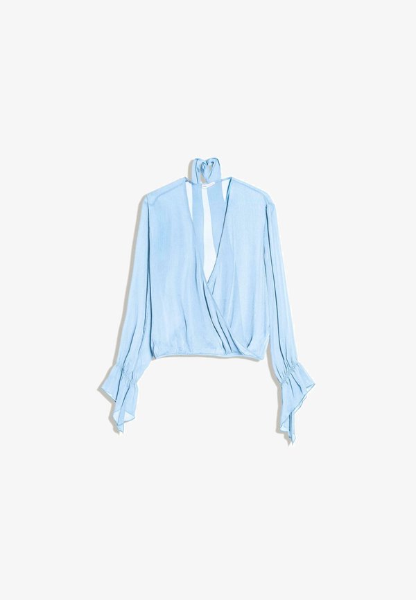 Bershka LONG SLEEVE SURPLICE NECK - WITH SCARF - Blouse - light blue