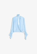Bershka LONG SLEEVE SURPLICE NECK - WITH SCARF - Blouse - light blue