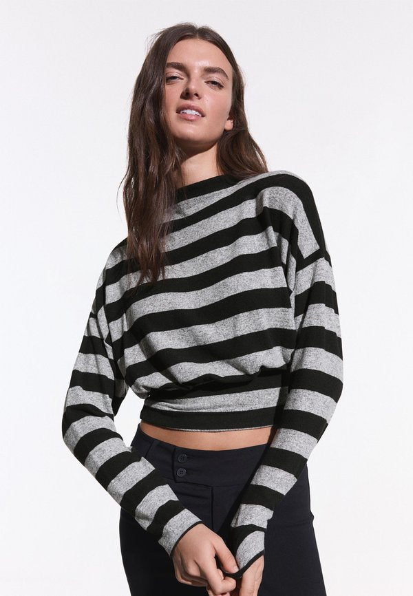Bershka STRIPED SWEATER  - Jumper - dark grey