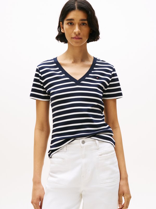 Tommy Hilfiger SLIM CODY V NECK - Basic T-shirt - breton desert sky/ecru