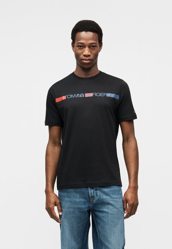 Tommy Hilfiger LOGO STRIPE JERSEY T-SHIRT - Print T-shirt - black