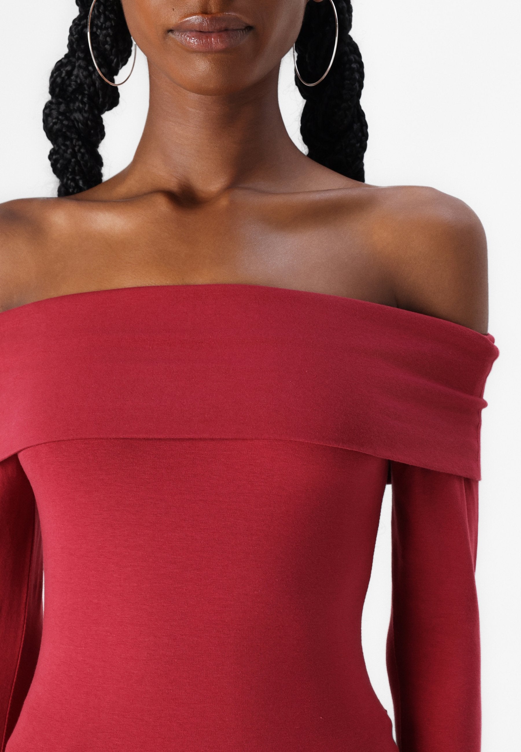 Abercrombie & Fitch Long-Sleeve Cotton-Blend Seamless Fabric Tuckable Off-The-Shoulder Top